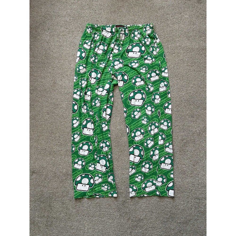 Vintage Y2K Nintendo Men's Super Mario 1-Up Mushroom All-Over Print Pajama Pants